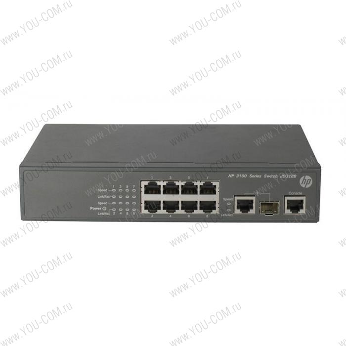 HP 3100-8 v2 EI Switch (8x10/100 + 1x10/100/1000 or SFP, Full Managed L2, Clustered Stacking) (repl. for JD318A)
