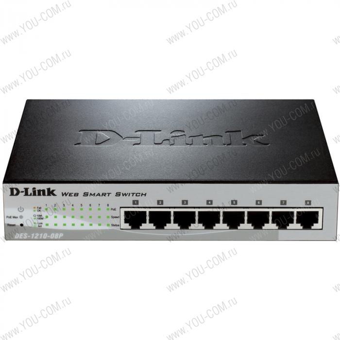 D-Link DES-1210-08P/B1A, WEB Smart III Switch with 8 PoE ports 10/100Mbps