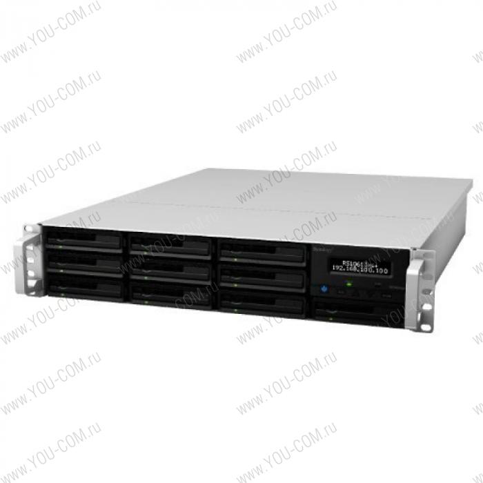 Synology(Rack 2U)RS10613xs+QC3,3GhzCPU/2x4Gb up to 32/RAID0,1,10,5,5+sp,6/up to10HP HDDs SATA,SAS,SSD(3,5'or2,5')up to 106 with 8xRX1213sas/4xUSB/2xSAS/4GigEth(2x10Gb opt)/iSCSI/2xIPcam(up to 70)/2xRP