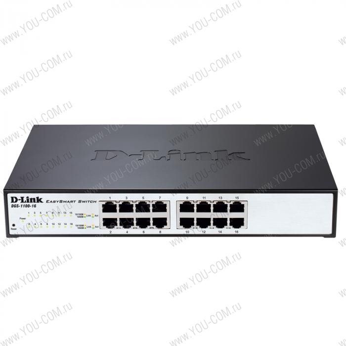 D-Link DGS-1100-16/A1A, 16-port 10/100/1000Base-T compact 11” EasySmart switch