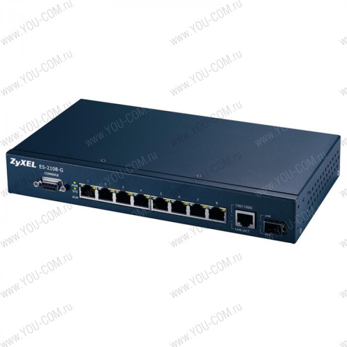 ZyXEL 8-портовый управляемый коммутатор Fast Ethernet с портом Gigabit Ethernet совмещенным с SFP-слотом