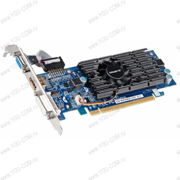 Видеокарта Gigabyte GV-N210D3-1GI (NVIDIA GeForce 210 590 MHz, DDR3 1200 MHz, 64-разрядная, DVI-I*1/HDMI*1/D-Sub*1)
