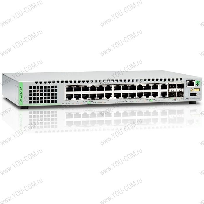 Коммутатор Allied Telesis Gigabit Ethernet Managed switch with 24 ports 10/100/1000T Mbps, 2 SFP/Copper combo ports, 2 SFP/SFP+ uplink slots, single fixed AC power supply