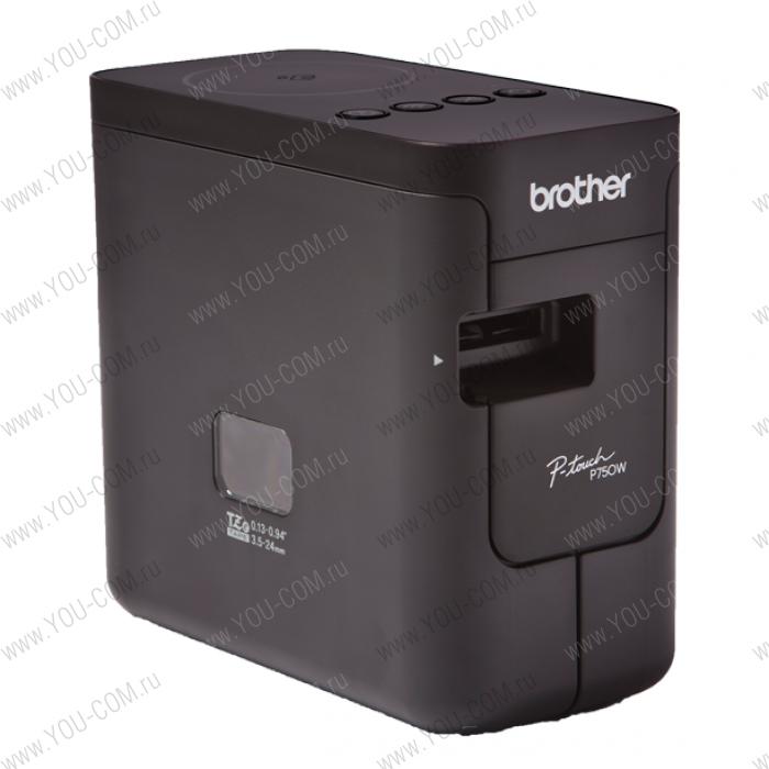 Принтер наклеек Brother PT-P750, ленты TZE/HSE до 24 мм, кол-во строк любое, 30 мм/сек, автонож с полуобрезом, USB/WiFi/NFC, печать ШК