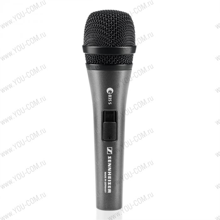 Проводные микрофоны и элементы Sennheiser e 835-S Динамический вокальный микрофон, кардиоида, бесшумный выключатель ON/OFF, 40 - 16000 Гц
