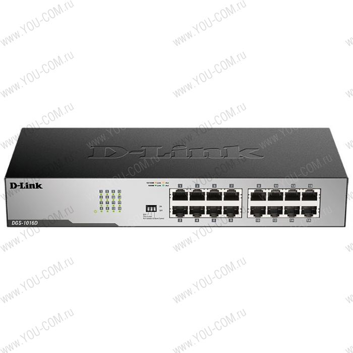D-Link DGS-1016D/I1A, L2 Unmanaged Switch with 16 10/100/1000Base-T ports8K Mac address, Auto-sensing, 802.3x Flow Control, Auto MDI/MDI-X for each port, Jumbo frame 9K, 802.1p QoS, D-Link Green techn