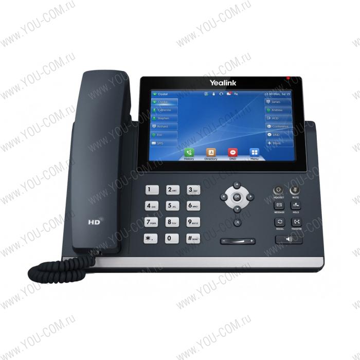 IP-телефон Yealink SIP-T48U, 2 x USB порта,   7" цветной сенсорный экран,   Разрешение  800 x 480,  HD-динамик,   HD-телефон   Шумоподавления Acoustic Shield,   Качество звука Optima HD,   Поддержка аудиокодека Opus,   Модуль расширения EXP43,  EHS40,  Bluetooth-адаптер Yealink BT40 / BT41,  Yealink Wi-Fi адаптер WF40 / WF50,  3-х сторонняя конференц связь,   Двухпортовый гигабитный Ethernet,  PoE,   Handset Port (RJ-9),   Поддержка USB-гарнитуры,    USB-запись