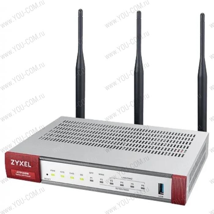 Межсетевой экран Zyxel USG FLEX 100W с подписками на 1 год (AS,AV,CF,IDP, SecuReporter), 2xWAN GE (1xRJ-45 и 1xSFP), 1xOPT GE (LAN/WAN), 3xLAN/DMZ GE, 802.11a/b/g/n/ac (2,4 и 5 ГГц), 1xUSB3.0, AP Cont