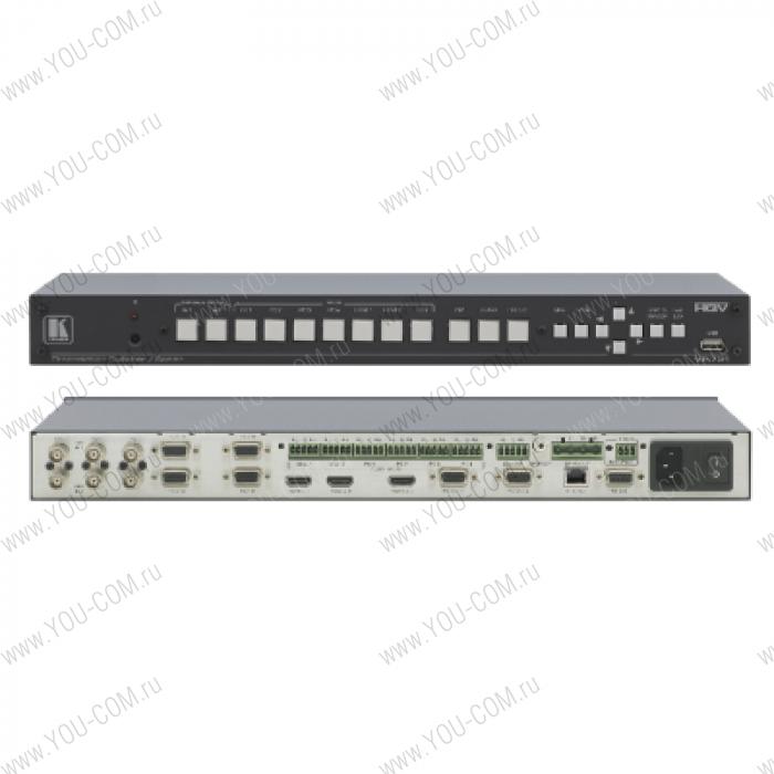 Масштабатор HDMI, VGA, CV, s-Video или YUV в VGA / YUV / HDMI; управление по IP, усилитель мощности аудио
