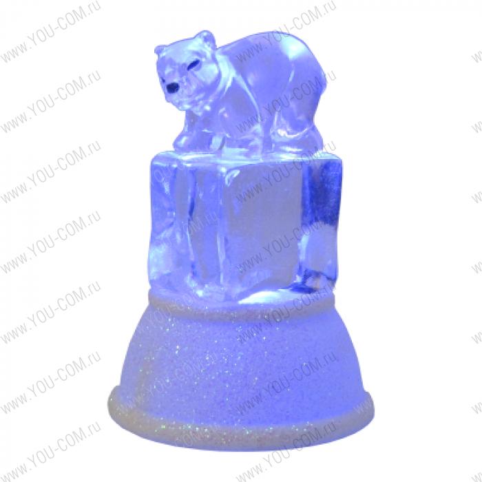 Подарок сувенир "мишка" на ледяном кубике, интерфейс USB, подсветка 7 цветов