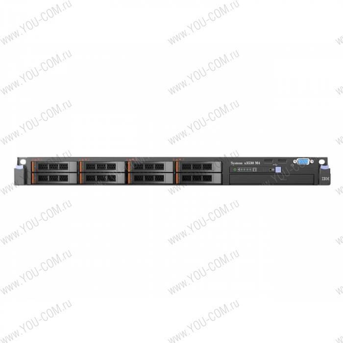 Сервер стоечный IBM Exp x3530 M4 Rack 1U,Xeon E5-2407v2 4C(2.4GHz/1333MHz/10MB/80W),1x8GB/1.35V RDIMM,Multibur,noHDD 2.5" HS SAS/SATA(upto8),M1115(0 cache,RAID 0,1,10),2xGbE,460W(upto2)(замена 7160E7G)(an.7160C3G)