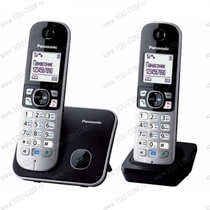 Panasonic KX-TG6812RUB (чёрный)(АОН, 40 мелодий звонка, часы, будильник, подсветка дисплея,часы, 120 ном., поиск трубки, кр.на стену)+ доп. трубка в комплекте