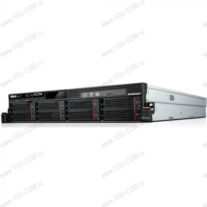 ThinkServer RD440 E5-2407v2 Rack(2U)/Xeon4C 2.4GHz(10Mb)/1x4GbRDIMM(LV)/Raid 300(RAID 0/1/10)/noHDD(8)SFF/DVDRW/2x1GbEthernet/1x800W(2up)