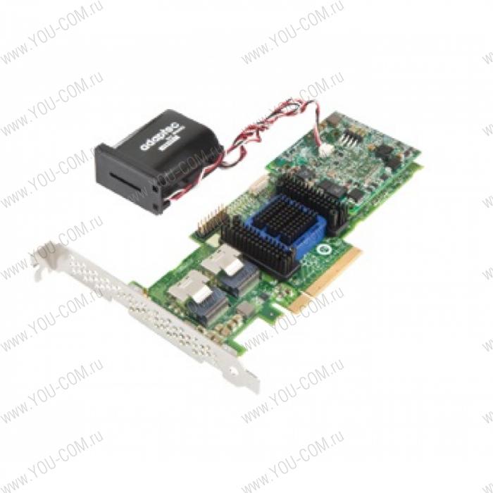 Adaptec ASR-6805TQ (PCI-E v2 x8, LP) SGL SAS 6G,RAID...,8port(int2*SFF8087),512Mb,maxCache,TopC onn,AFM в компл, Каб.отдельно