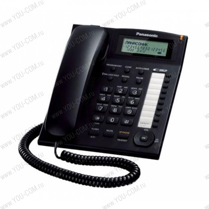 Panasonic KX-TS2388RUB (черный) (ЖКД, AOH, Caller ID, однокноп.набор/20ном, ускорен.набор/10 ном. тел.книга 50 ном., "флэш", 4 уровня громкости звонка, спикерфон, кр.на стену)