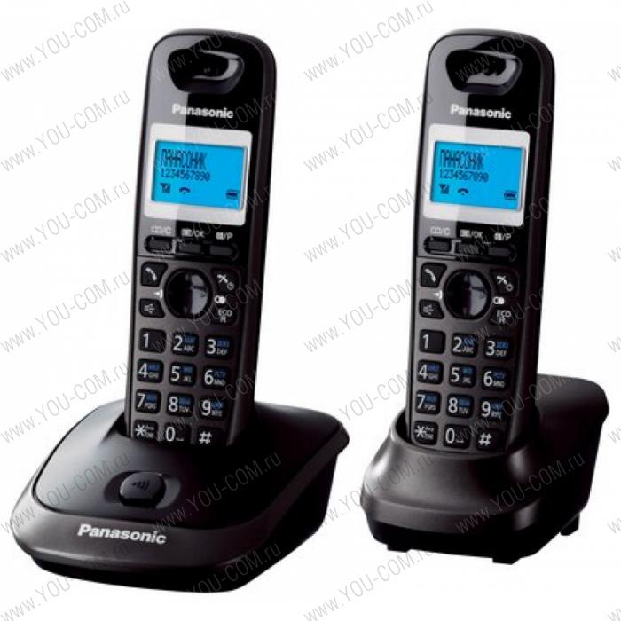 Panasonic KX-TG2512RU2 (темно-серый металлик / серый металлик) (АОН, дисплей, подсветка дисплея,часы, 50 ном., полифония, спикерфон + дополнительная трубка в комплекте)