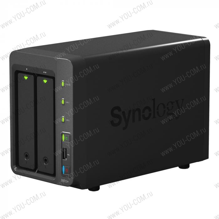 Synology DiskStation DS713+ 2,13GhzCPU/1Gb/RAID0,1/up to 2hot plug HDDs SATA(3,5' or 2,5') (up to 7 with DX513)/2xUSB3.0,1xUSB2.0/1eSATA/2GigEth/iSCSI/2xIP cam(up to 20)/1xPS
