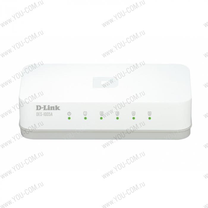 D-Link DES-1005A/E2B, 5-port UTP 10/100Mbps Auto-sensing, Stand-alone, Unmanaged