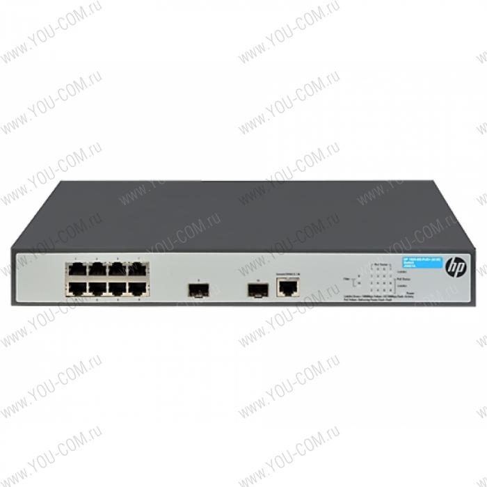 Коммутатор HPE  1920 8G PoE+ (65W) Switch (8x10/100/1000 PoE+ RJ-45 + 2xSFP, Web-managed, static routing, 19') (repl. for JG349A)