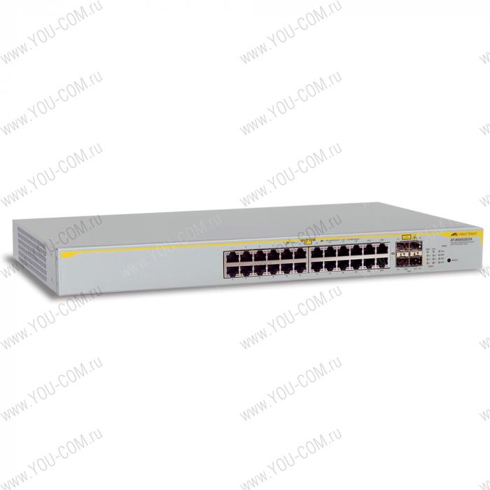 Allied Telesis Layer 2 switch with 24-10/100/1000Base-T ports plus 4 active SFP slots (unpopulated)