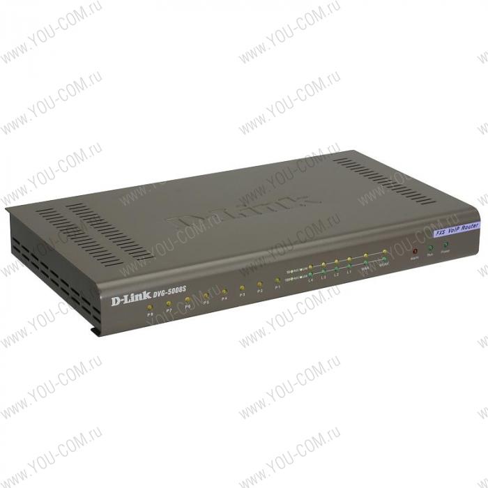 Маршрутизатор D-Link DVG-5008SG/A1A, PROJ VoIP Gateway with 8 FXS ports, 1 10/100/1000Base-T WAN port, and 4 10/100/1000Base-T LAN ports.Call Control Protocol SIP, P2P connections, PPPoE, PPTP support, 802.1p Comp