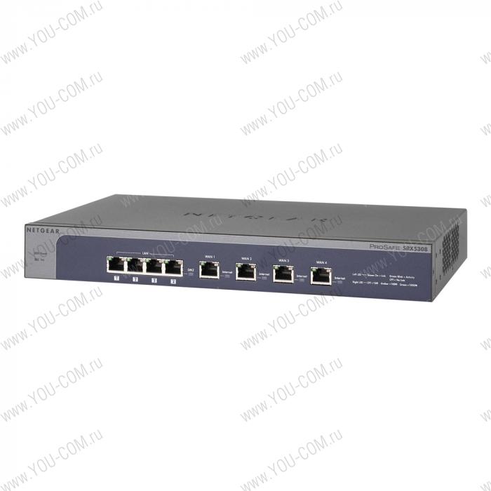 NETGEAR Gigabit ProSafe™ firewall (4 WAN and 4 LAN 10/100/1000 Mbps ports) with 125 IPSec and 50 SSL VPN tunnels and load balancing