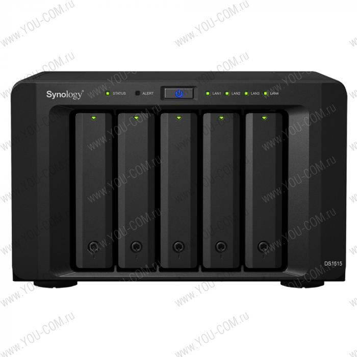 Synology DiskStation DS1515 QC1,4GhzCPU/2Gb DDR3/RAID0,1,10,5,5+spare,6/up to 5hot plug HDDs SATA(3,5' or 2,5') (up to 15 with 2xDX513/)2xUSB3.0/2eSATA/4GigEth/iSCSI/2xIPcam(up to 30)/1xPS