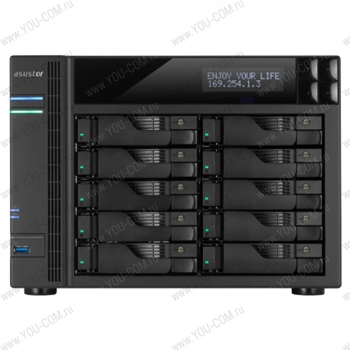 ASUSTOR 10-Bay NAS/Media player XBMC,4k video/3.5GHz DC CPU/2GBDDR3/noHDD,SFForLFF(SATAll,SATAIII,SSD)/LCD panel/2x1GbE(1x10Gb opt)(LAN)/3xUSB3.0,e-sata,2xUSB2.0/IR/HDMI1.4a