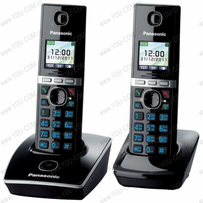 Panasonic KX-TG8052RUB (чёрный) (2 трубки с рез.питанием, AOH, Caller ID, подключ до 6 доп.трубок, скиперфон, 200 ном., полифония 32, ночной режим, TFT дисплей цветной, цифровой автоответчик)