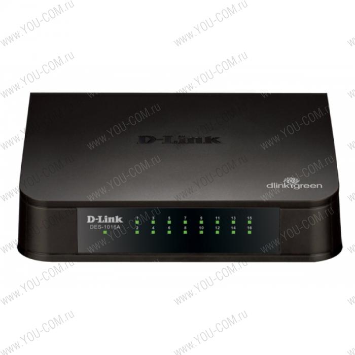 Коммутатор D-Link DES-1016A/E1B, 16-port UTP 10/100Mbps Auto-sensing, Stand-alone, Unmanaged