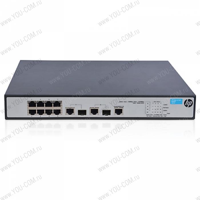 Коммутатор HPE  1910 8 PoE+ Switch (8x10/100 RJ-45 PoE+ + 2x10/100/1000 or SFP, Web, SNMP, L3 static, 19')