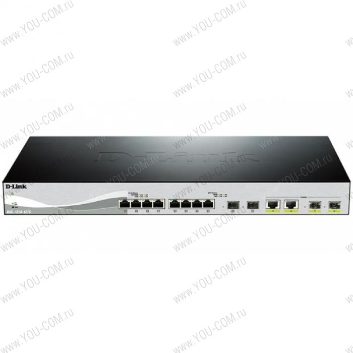 Коммутатор D-Link DXS-1210-12TC, PROJ L2+ Smart Switch with 8 10GBase-T ports and 2 10GBase-T/SFP+ combo-ports and 2 10GBase-X SFP+ ports.16K Mac address, 240Gbps switching capacity, 802.3x Flow Control, 802.3a