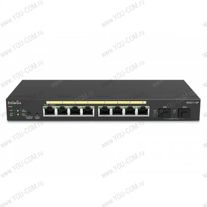 Коммутатор EnGenius EGS2110P Switch PoE 8-port GbE 8-port PoE.af 61.6W 2SFP desktop