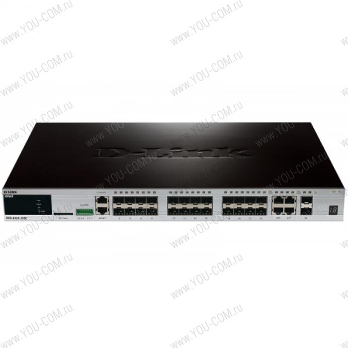 D-Link DGS-3420-26SC, 24-ports SFP L2+ Stackable Management Switch with 4 Combo ports 10/100/1000Base-T/SFP and 2-ports SFP+