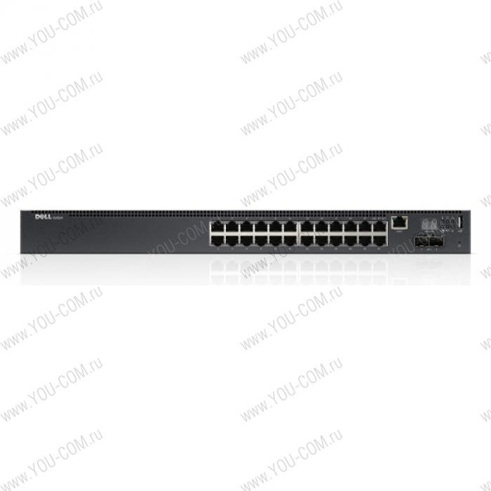 DELL Networking N2024, 24x1GbE, 2x10GbE SFP+ fixed ports, Stackable, no Stacking Cable, air flow from ports to PSU, PDU, 3YPSNBD (210-ABNV)
