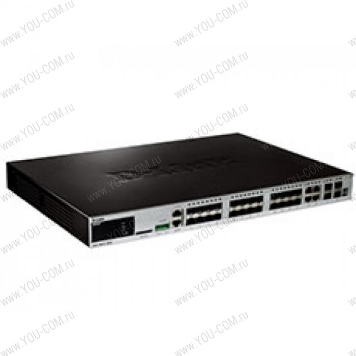 Коммутатор D-Link DGS-3620-28SC/B1AEI, PROJ L3 Managed Switch with 20 1000Base-X SFP ports and 4 100/1000Base-T/SFP combo-ports and 4 10GBase-X SFP+ ports.32K Mac address, Physical stacking (up to 12 devices),