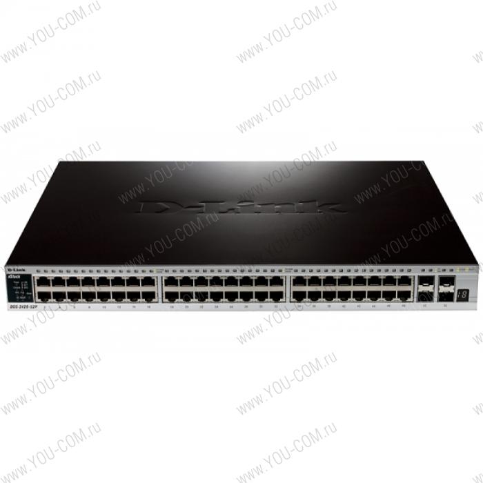 D-Link DGS-3420-52P/B1A , L2+ Stackable Managed Gigabit Switch with 48 10/100/1000Base-T PoE ports and 4 10G SFP+ ports