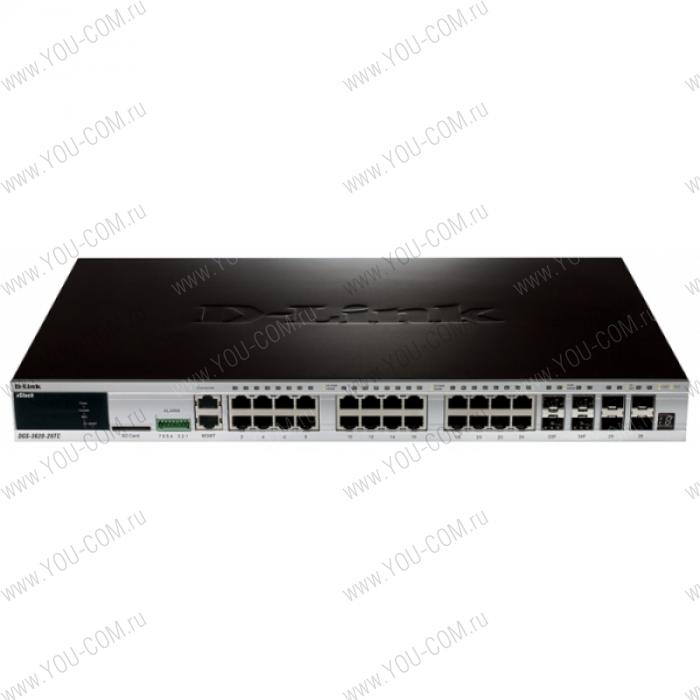 Коммутатор D-Link DGS-3620-52T/B1AEI, PROJ L3 Managed Switch with 48 10/100/1000Base-T ports and 4 10GBase-X SFP+ ports.32K Mac address, Physical stacking (up to 12 devices), 176Gbps Switching Capacity, 4K of 8
