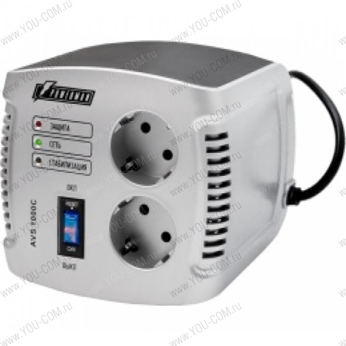 Powerman AVS-C Voltage Regulator 1000VA, 2x Schuko Outlets, 1m Power Cord, 230V, 1 year warranty, Silver