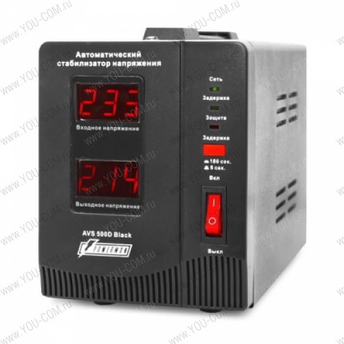 Стабилизатор напряжения Powerman AVS-D Voltage Regulator 500VA, Digital Indication, 2x Schuko Outlets, 1m Power Cord, 230V, 1 year warranty, Black