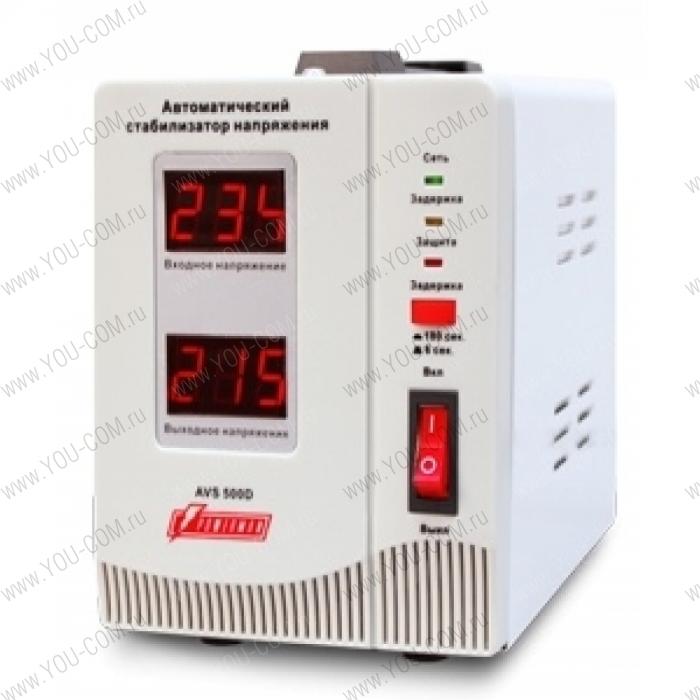 Стабилизатор напряжения Powerman AVS-D Voltage Regulator 500VA, Digital Indication, 2x Schuko Outlets, 1m Power Cord, 230V, 1 year warranty, White