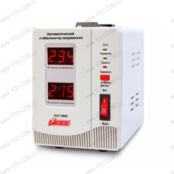 Стабилизатор напряжения Powerman AVS-D Voltage Regulator 1000VA, Digital Indication, 2x Schuko Outlets, 1m Power Cord, 230V, 1 year warranty, White