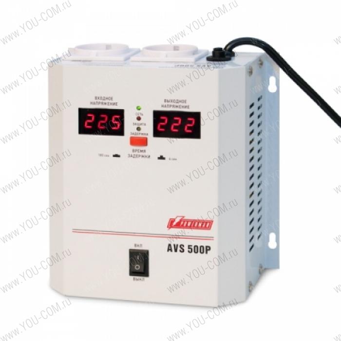 Стабилизатор напряжения Powerman AVS-P Voltage Regulator 500VA, Digital Indication, Wall Mount, 2x Schuko Outlets, 1m Power Cord, 230V, 1 year warranty, White