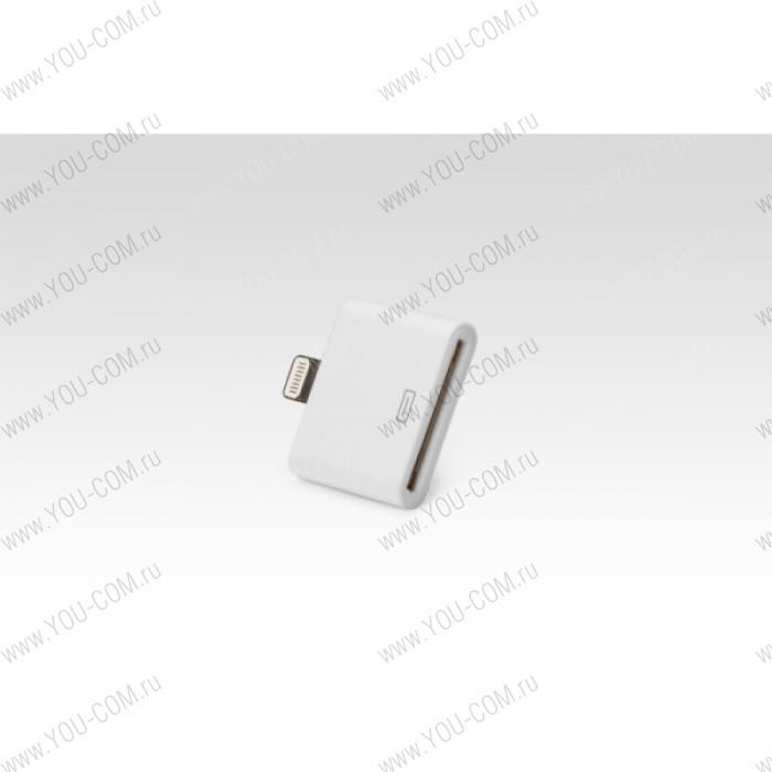 Переходник с разъема 30-pin на Lightning 8-pin. Подходит для iPhone 5, iPad 4, iPad Mini, iPod Touch 5, iPod Nano 7. WHITE