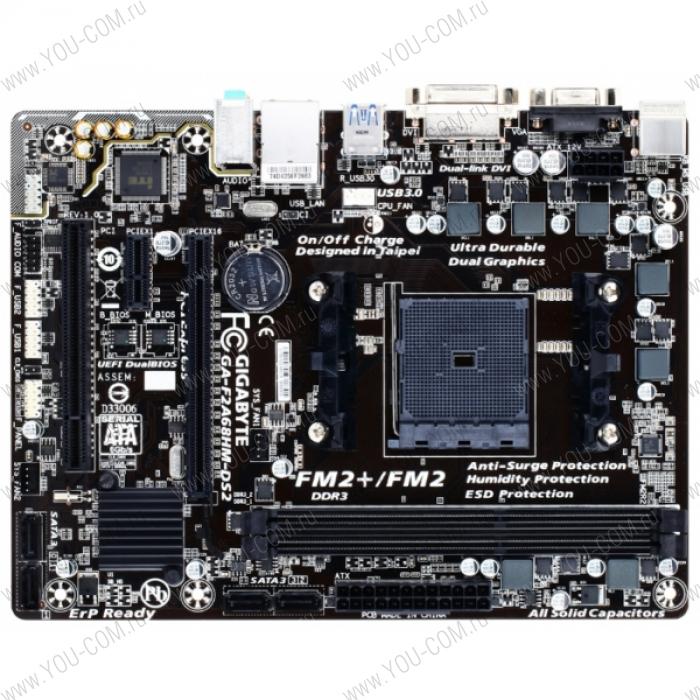 Gigabyte GA-F2A68HM-DS2 (Socket FM2+, AMD A68H, 2*DDR3 2400, VGA (D-Sub, DVI), PCI-Ex16, 1*PCI, Gb Lan, Audio(S/PDIF Out), USB 3.0, SATA RAID) mATX ; GAF268MS2-00-G11