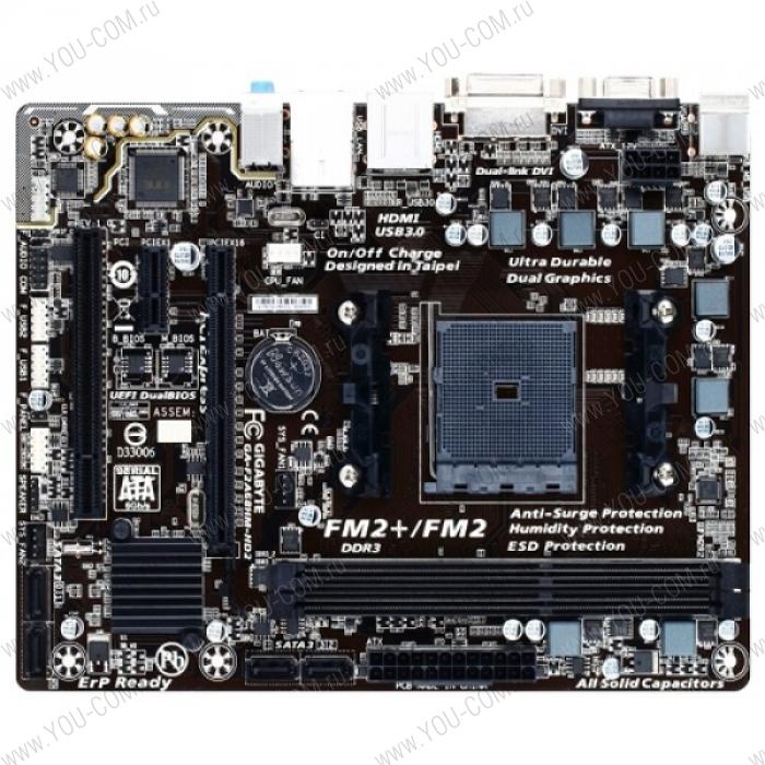 Gigabyte GA-F2A68HM-HD2 (Socket FM2+, AMD A68H, 2*DDR3 2400, VGA (D-Sub, DVI, HDMI), PCI-Ex16, 1*PCI, Gb Lan, Audio(S/PDIF Out), USB 3.0, SATA RAID) mATX