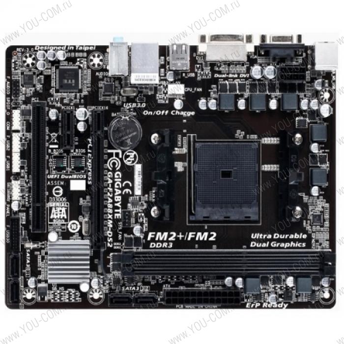 Gigabyte GA-F2A88XM-DS2 (Socket FM2+, AMD A88X, 2*DDR3 2400, VGA (D-Sub), DVI, PCI-Ex16, 1*PCI, Gb Lan, Audio(S/PDIF Out), USB 3.0, SATA RAID) mATX