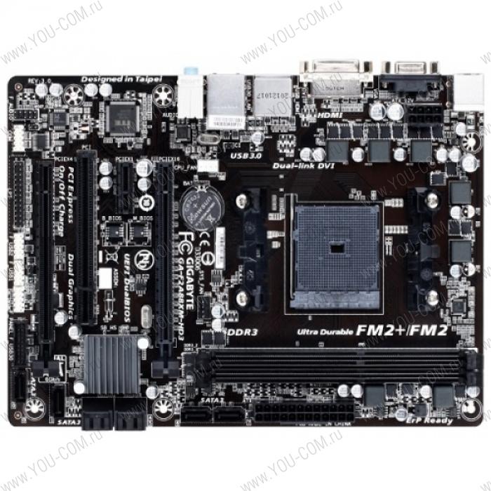 Gigabyte GA-F2A88XM-HD3 (Socket FM2+, AMD A88X, 2*DDR3 2400, VGA (D-Sub), DVI, HDMI, PCI-Ex16, 1*PCI, Gb Lan, Audio(S/PDIF Out), USB 3.0, SATA RAID) mATX