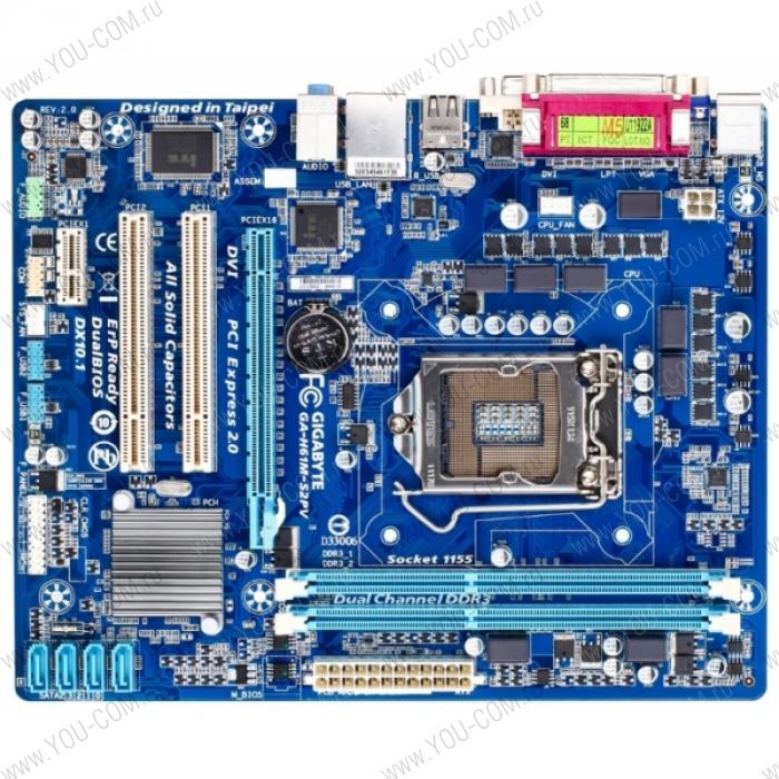 Материнская плата Gigabyte GA-H61M-S2PV (Socket 1155, intel H61, 2*DDR3 1333, VGA (DVI-D, D-Sub), PCI-Ex16, Gb Lan, Audio) mATX