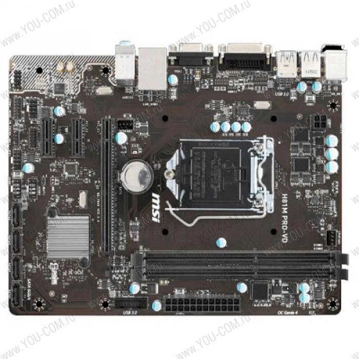 MSI H81M PRO-VD (Socket 1150, intel B81, All Solid CAP,2DDR3,1PCI-Ex16,2PCI-Ex1,2SATA3,4USB3, GbE LAN,DVI, D-Sub) mATX, RTL